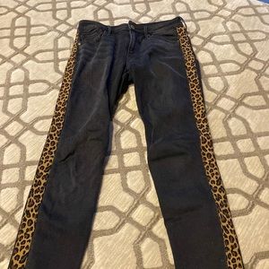 Aqua black raw hem skinny jeans w/cheetah stripe